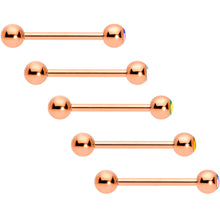 Aurora Gem Inlay Rose Gold Tone Barbell Tongue Ring Set of 5