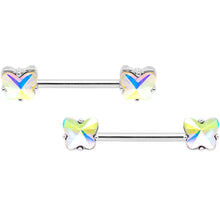 14G Aurora Gem Butterfly Captive Barbell Nipple Ring Set