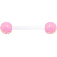 Flexible Acrylic Iridescent Pink Disco Ball Barbell Tongue Ring