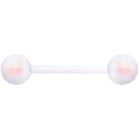 Flexible Acrylic Iridescent White Disco Ball Barbell Tongue Ring