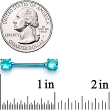 14G 9/16 Teal Gem Blue Anodized Barbell Nipple Ring Set