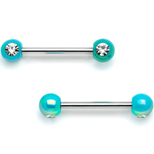 9/16 Clear Gem Teal Pearlescent Acrylic Barbell Nipple Ring Set