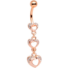 Clear Gem Rose Gold Tone Hanging Hearts Dangle Belly Ring
