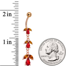 Red CZ Gem Rose Gold Tone Triple Teardrop Dangle Belly Ring