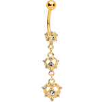 Clear CZ Gem Gold Tone Anodized Triple Heart Dangle Belly Ring