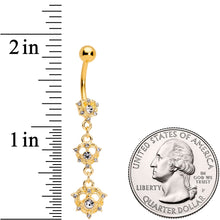Clear CZ Gem Gold Tone Anodized Triple Heart Dangle Belly Ring
