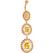Yellow CZ Gem Gold Tone Triple Sunburst Dangle Belly Ring