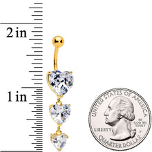 Clear Heart CZ Gem Gold Tone Triplet Heart Dangle Belly Ring