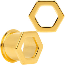 Gold Tone Geometric Hexagon Double Flare Tunnel Plug Set 3mm to 25mm