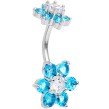 Aqua Clear CZ Gem Double Flower Delight Double Mount Belly Ring