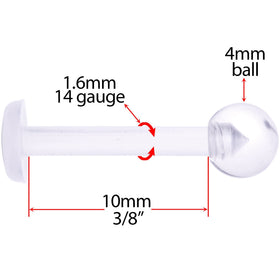 14G 3/8 Clear Flexible Bioplast Labret Monroe Retainer