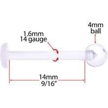 14G 9/16 Clear Flexible Bioplast Straight Barbell Retainer