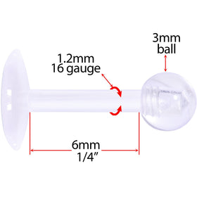 16G 1/4 Clear Flexible Bioplast Labret Monroe Tragus Retainer