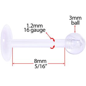 16G 5/16 Clear Flexible Bioplast Labret Monroe Tragus Retainer