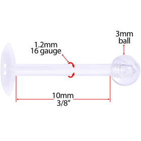 16G 3/8 Clear Flexible Bioplast Labret Monroe Tragus Retainer