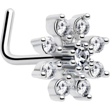 20G 1/4 Clear CZ Gem Flower L Shaped Nose Ring