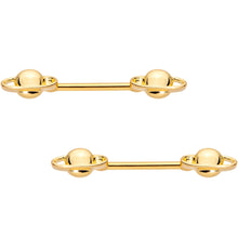 14G 9/16 Gold PVD Alien Spaceship Barbell Nipple Ring Set