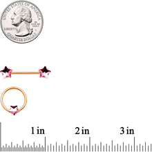 14G Pink Gem Star Rose Gold Tone Captive Barbell Nipple Ring Set