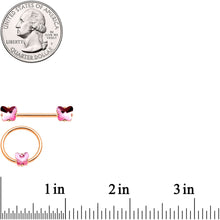 14G Pink Gem Butterfly Rose Gold Hue BCR Barbell Nipple Ring Set