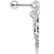 16G 1/4 Clear Gem Eye Feather Dangle Cartilage Tragus Earring