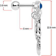 16G 1/4 Blue Gem Eye Feather Dangle Cartilage Tragus Earring