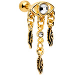 16G 1/4 Clear Gem Gold Tone Eye Feather Cartilage Tragus Earring