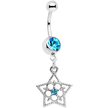 Blue Gem Secret Star Flower Dangle Belly Ring