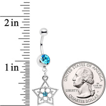 Blue Gem Secret Star Flower Dangle Belly Ring