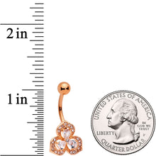 Clear Gems Rose Gold Tone Art Deco Glamour Leaves Dangle Belly Ring