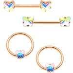 14G Aurora Gem Rose Gold Hue Butterfly BCR Barbell Nipple Rings