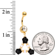 Gold Tone Black Triple Flower Triangle Dangle Belly Ring