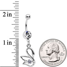 Clear CZ Gem Floating Modernist Swan Dangle Belly Ring