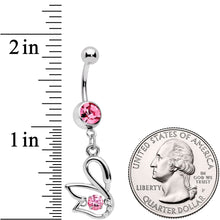 Clear Pink CZ Gem Floating Modernist Swan Dangle Belly Ring