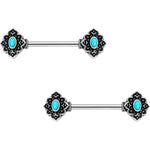 14G 9/16 Faux Turquoise Baroque Oval Barbell Nipple Ring Set
