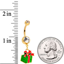 Clear Gem Gold Tone Green Red Happy Holiday Gift Dangle Belly Ring