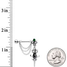 14G 9/16Black Green Gem Chain Sword Barbell Nipple Ring Set