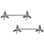14G 9/16 Holiday Mistletoe Barbell Nipple Ring Set