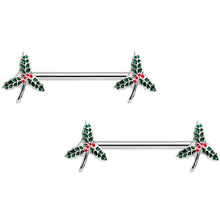 14G 9/16 Holiday Mistletoe Barbell Nipple Ring Set