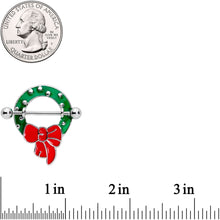14G 9/16 Holiday Red Bow Wreath Nipple Shield Set