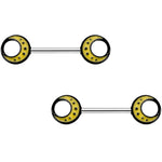 14G 9/16 Glow in the Dark Yellow Moon Barbell Nipple Ring Set