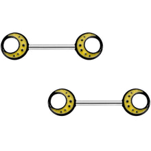 14G 9/16 Glow in the Dark Yellow Moon Barbell Nipple Ring Set