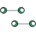 14G 9/16 Glow in the Dark Green Moon Barbell Nipple Ring Set