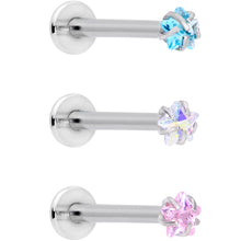 16G 3/8 Clear Pink Blue Star CZ Gem Labret Tragus Set of 3