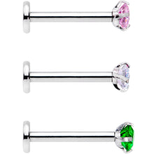 16G 3/8 Pink Aurora Green Round CZ Gem Labret Tragus Set of 3