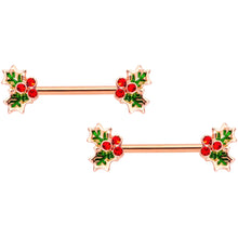 14G Red Gem Rose Gold Tone Holly Captive Barbell Nipple Ring Set