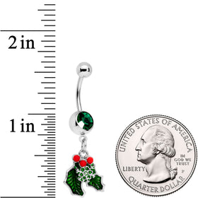 Green Gem Winter Wonderland Snow on the Holly Dangle Belly Ring
