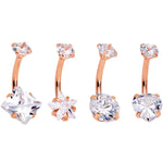 Clear Gem Rose Gold Hue Round Rhombus Heart Star Belly Ring Set of 4