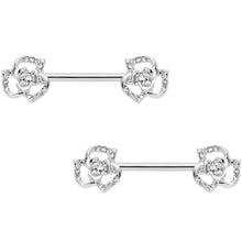 14G 9/16 Clear Gem Full Flower Barbell Nipple Ring Set