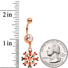 Red Green Gem Rose Gold Tone Winter Blizzard Dangle Belly Ring