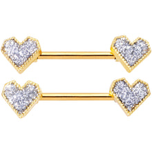 14G 9/16 Gold Tone Valentine Heart Barbell Nipple Ring Set